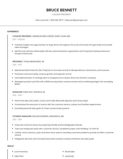 College President Resume