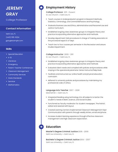 College Professor Resume