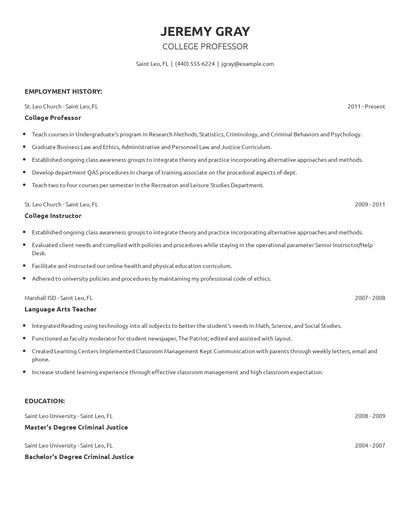 College Professor Resume