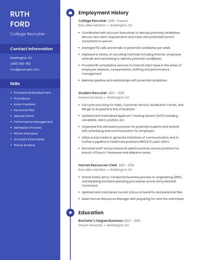 College Recruiter Resume