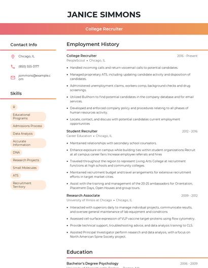 College Recruiter Resume