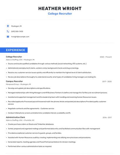 College Recruiter Resume