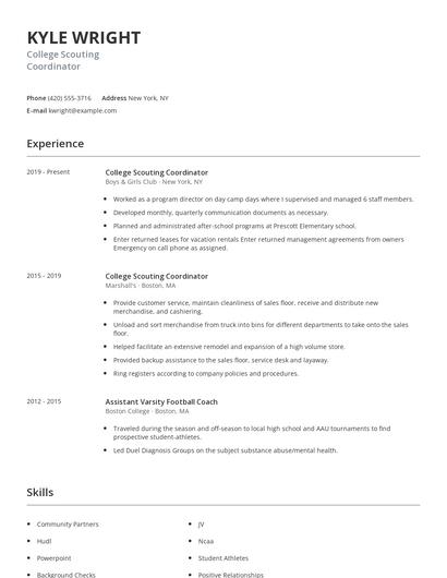 College Scouting Coordinator Resume