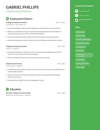 College Scouting Coordinator Resume