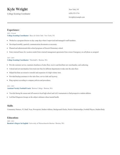 College Scouting Coordinator Resume