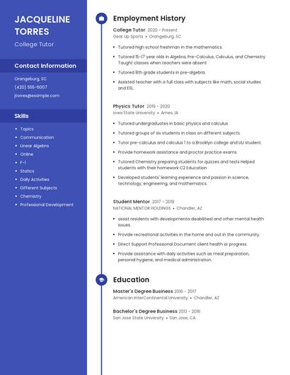 College Tutor Resume