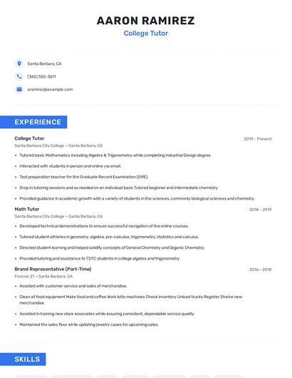 College Tutor Resume