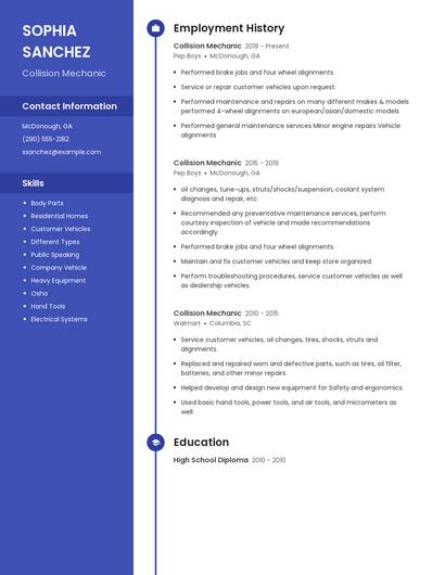 Collision Mechanic Resume