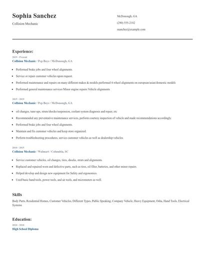 Collision Mechanic Resume