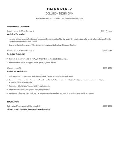 Collision Technician Resume