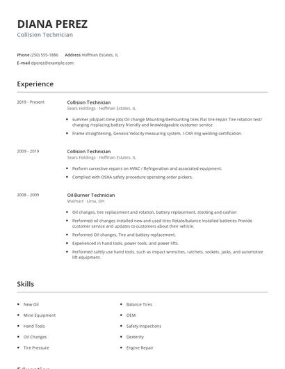 Collision Technician Resume