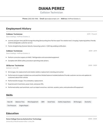 Collision Technician Resume