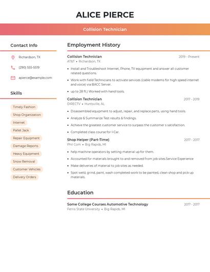 Collision Technician Resume