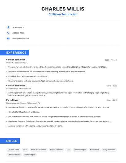 Collision Technician Resume