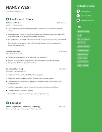 Collision Technician Resume