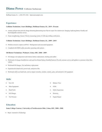 Collision Technician Resume