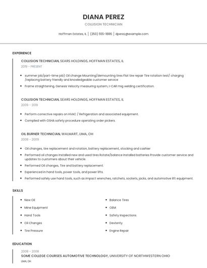 Collision Technician Resume