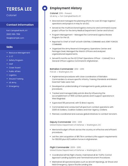 Colonel Resume