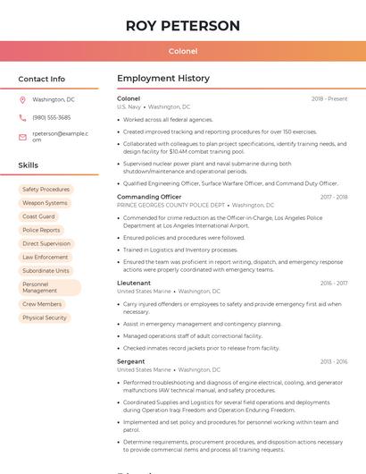 Colonel Resume