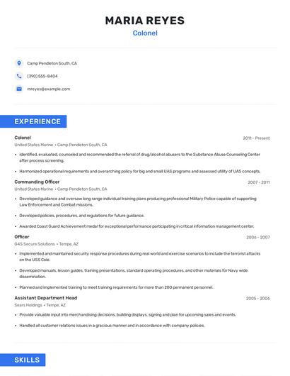 Colonel Resume