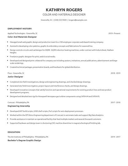 Color And Materials Designer Resume