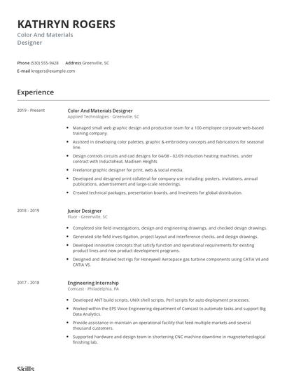 Color And Materials Designer Resume