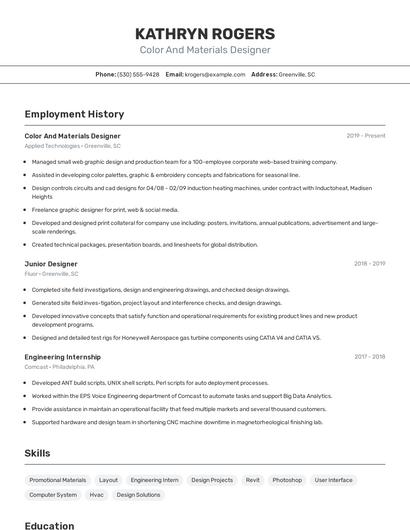 Color And Materials Designer Resume