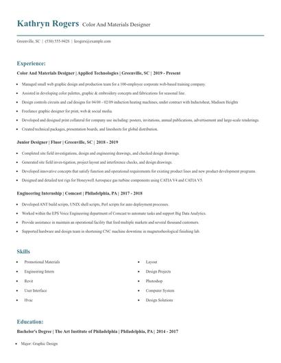 Color And Materials Designer Resume