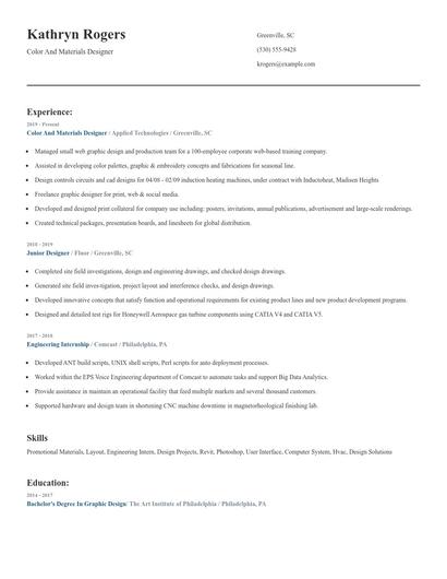Color And Materials Designer Resume