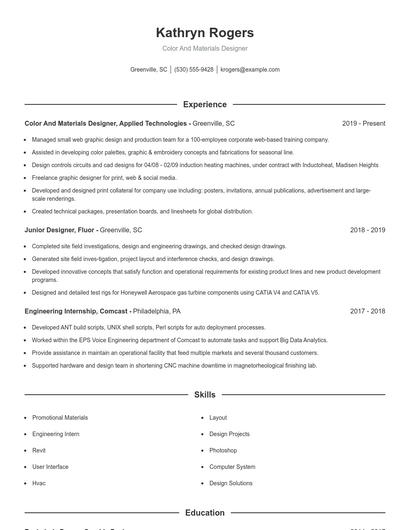 Color And Materials Designer Resume
