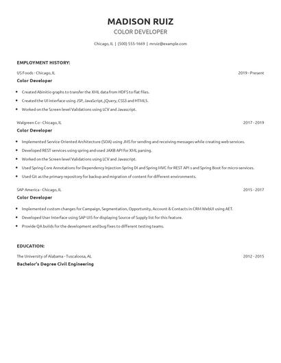 Color Developer Resume