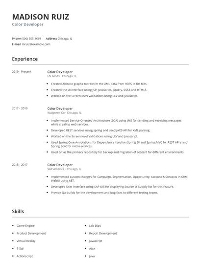 Color Developer Resume
