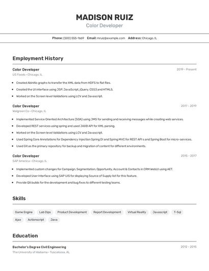 Color Developer Resume