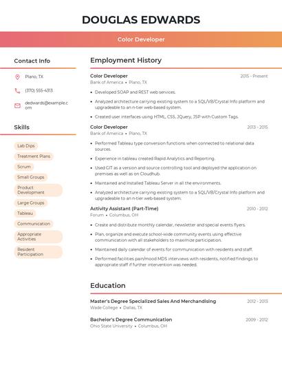 Color Developer Resume
