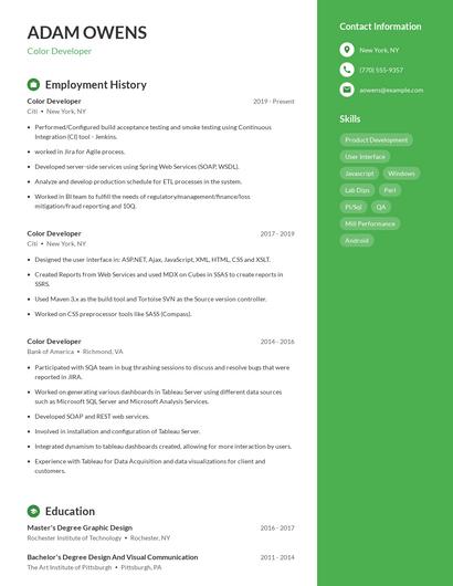 Color Developer Resume