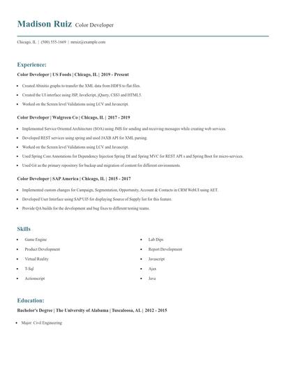 Color Developer Resume