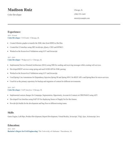 Color Developer Resume