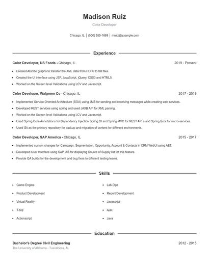 Color Developer Resume
