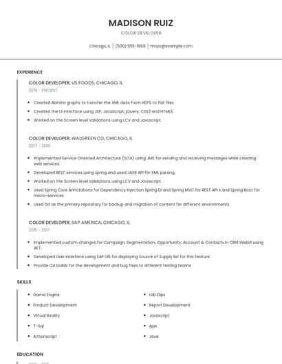 Color Developer Resume