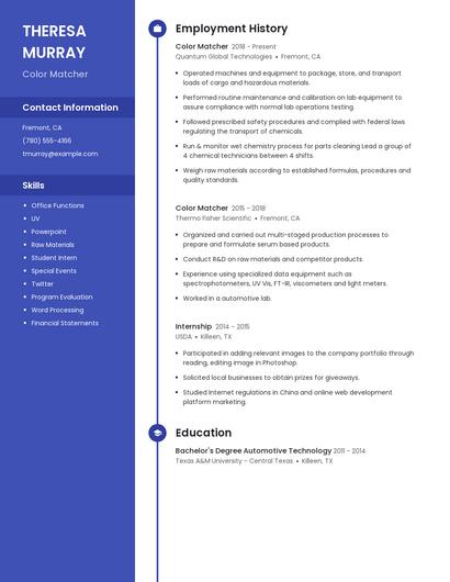 Color Matcher Resume