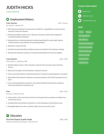 Color Matcher Resume