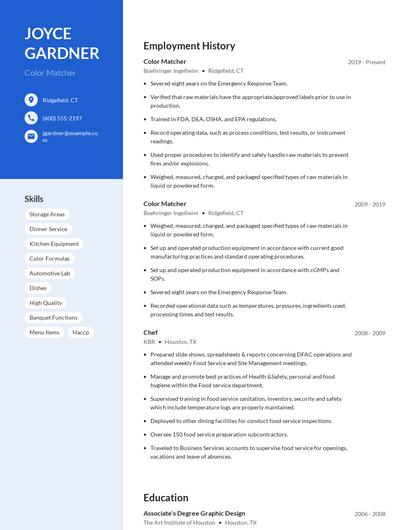 Color Matcher Resume