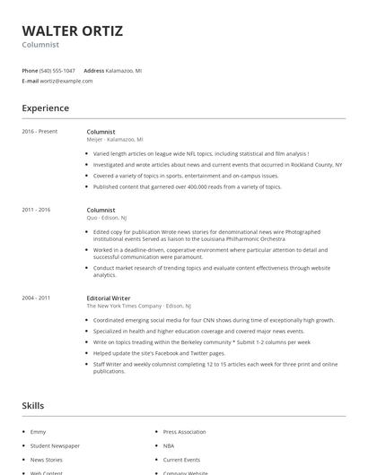 Columnist Resume