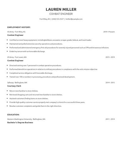 Combat Engineer Resume