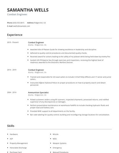 Combat Engineer Resume