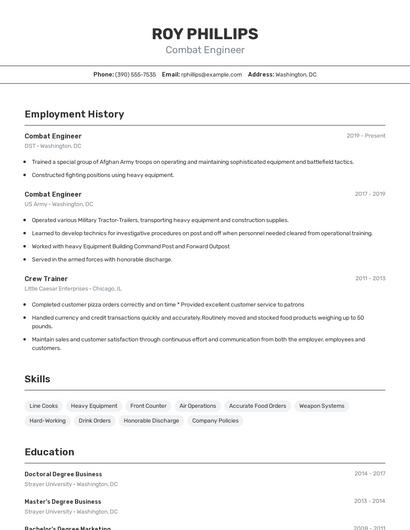 Combat Engineer Resume