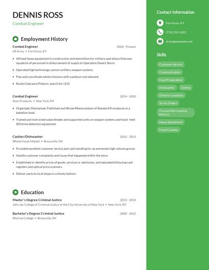 Combat Engineer Resume