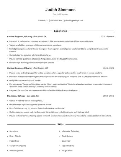 Combat Engineer Resume