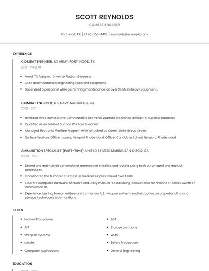 Combat Engineer Resume