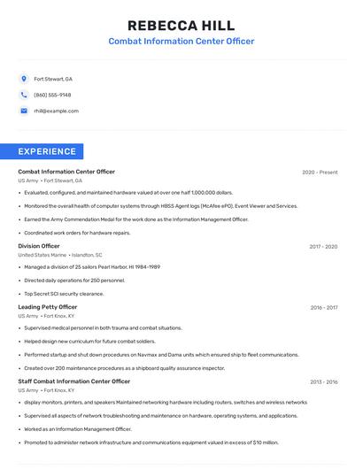 Combat Information Center Officer Resume
